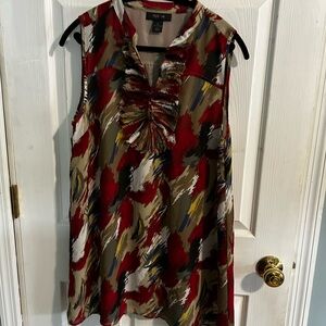 Style & Co Red Tan Ruched Sleeveless Blouse